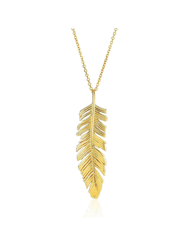 14k Yellow Gold with Textured Feather Pendant - Ellie Belle