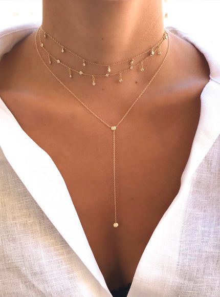 Zoe Lev 14K Gold Bezel Diamond Lariat Necklace