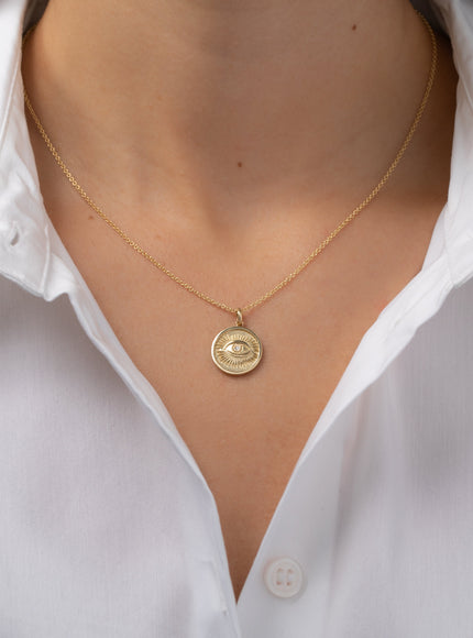 Zoe Lev 14K Gold Diamond Eye Medallion Necklace