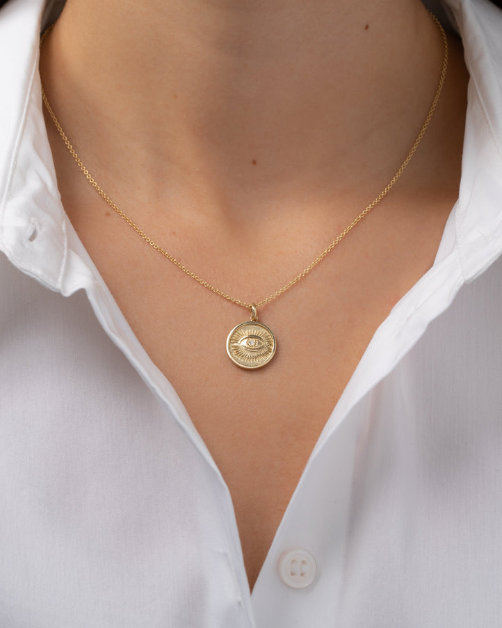 Zoe Lev 14K Gold Diamond Eye Medallion Necklace