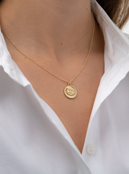 Zoe Lev 14K Gold Diamond Eye Medallion Necklace
