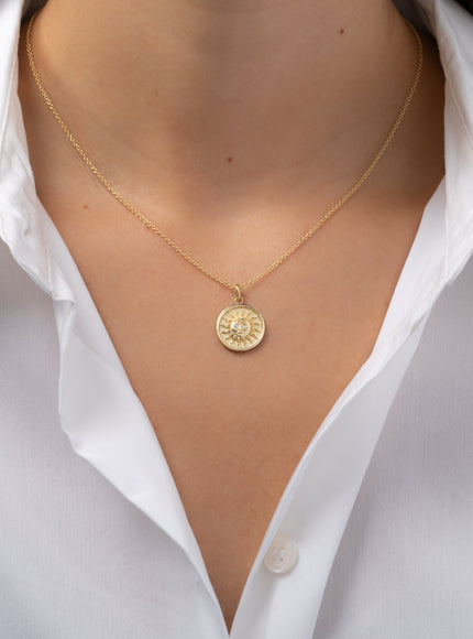 Zoe Lev 14K Gold Diamond Sun Medallion Pendant