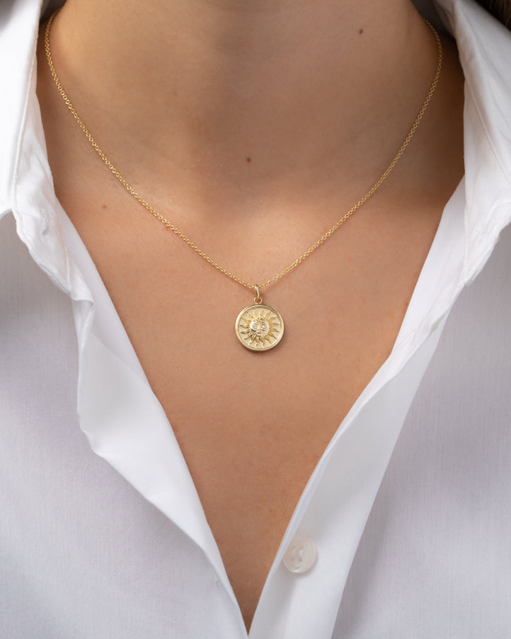 Zoe Lev 14K Gold Diamond Sun Medallion Necklace
