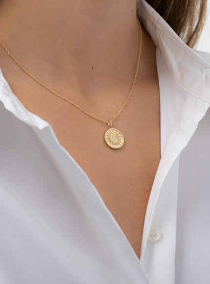 Zoe Lev 14K Gold Diamond Sun Medallion Necklace
