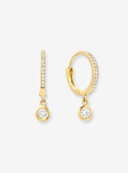 Zoe Lev 14K Gold Diamond Huggies with Drop Bezel Diamond
