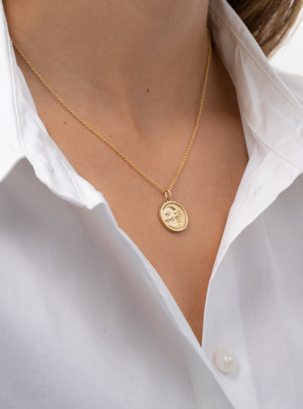 Zoe Lev 14K Gold and Diamond Moon Medallion Pendant