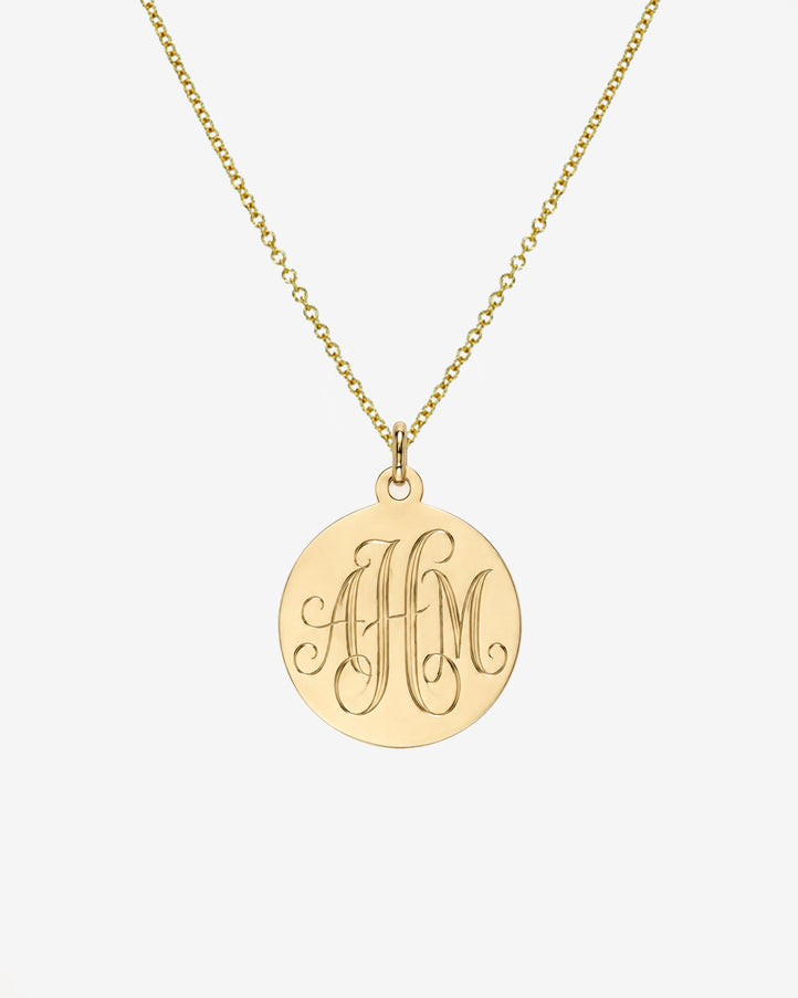 Zoe Lev 14K Gold Large Engraved Disc Necklace