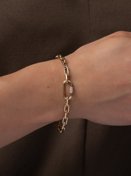 Zoe Lev 14K Gold Large Open Link Chain with Diamond Carabiner Bracelet