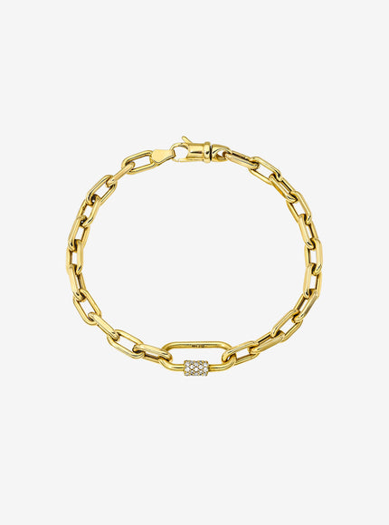 Zoe Lev 14K Gold Large Open Link Chain with Diamond Carabiner Bracelet