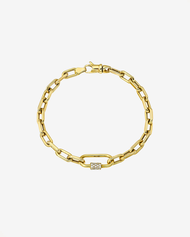 Zoe Lev 14K Gold Large Open Link Chain with Diamond Carabiner Bracelet