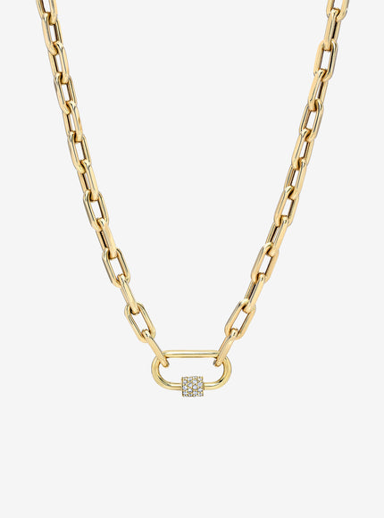 Zoe Lev 14K Gold Large Open Link Chain with Diamond Carabiner Necklace