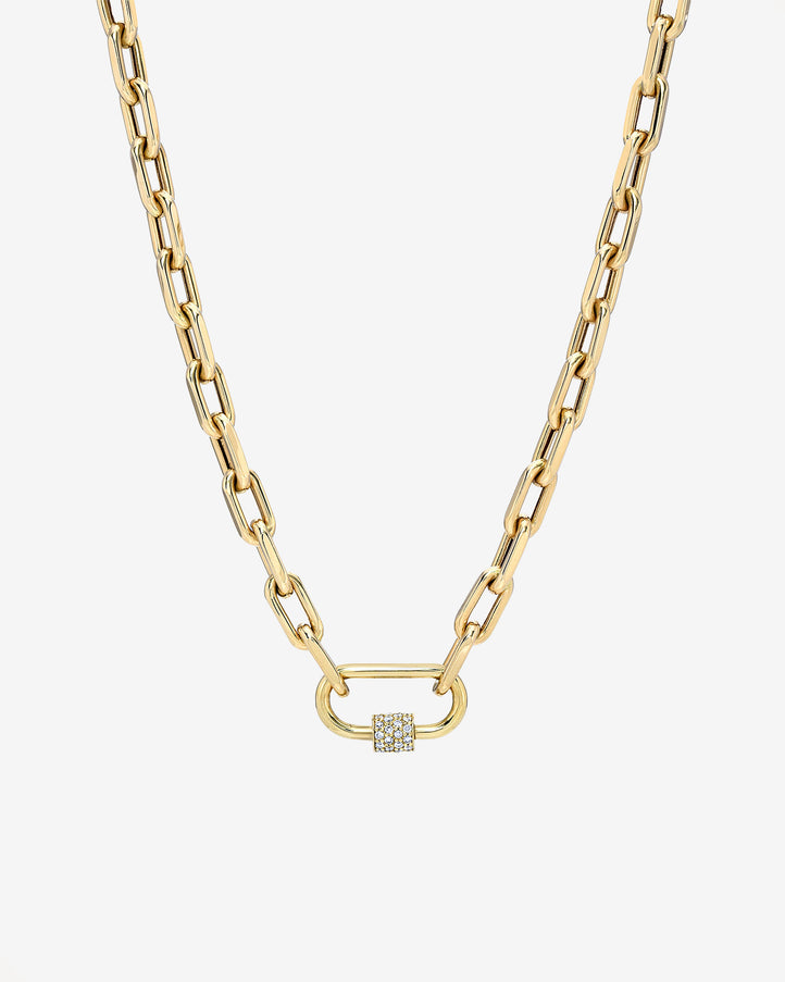 Zoe Lev 14K Gold Large Open Link Chain with Diamond Carabiner Necklace