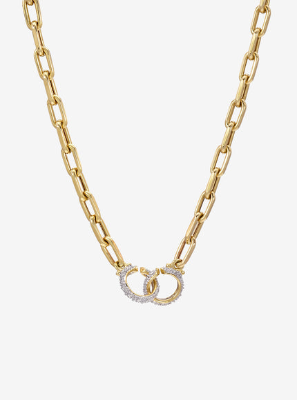 Zoe Lev 14K Gold Large Open Link Chain with Diamond Handcuffs Necklace