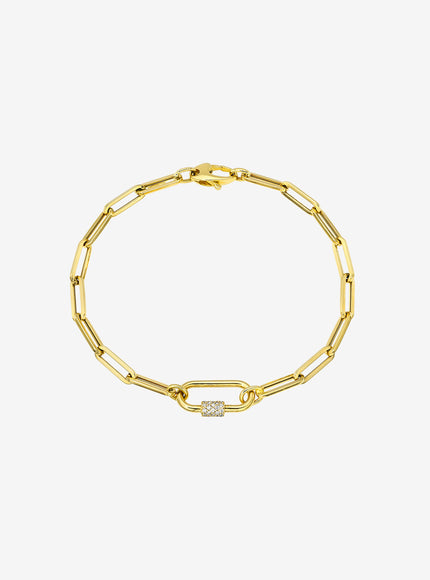 Zoe Lev 14K Gold Large Paper Clip Chain with Diamond Carabiner Bracelet