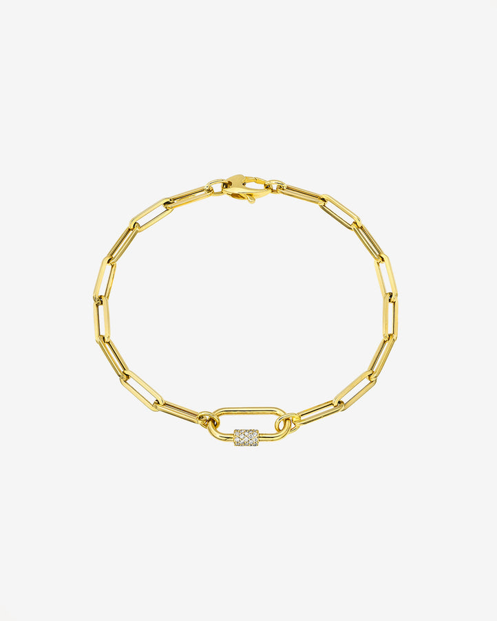 Zoe Lev 14K Gold Large Paper Clip Chain with Diamond Carabiner Bracelet