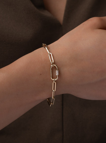 Zoe Lev 14K Gold Large Paper Clip Chain with Diamond Carabiner Bracelet