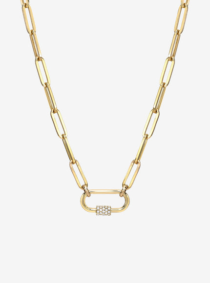 Zoe Lev 14K Gold Large Paper Clip Chain with Diamond Carabiner Necklace