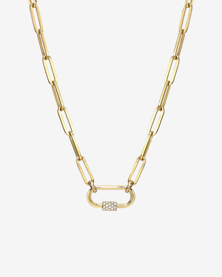 Zoe Lev 14K Gold Large Paper Clip Chain with Diamond Carabiner Necklace