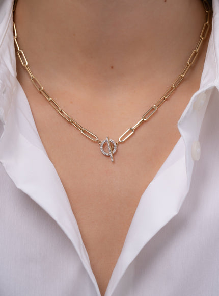 Zoe Lev 14K Gold Large Paper Clip Chain with Diamond Toggle Necklace