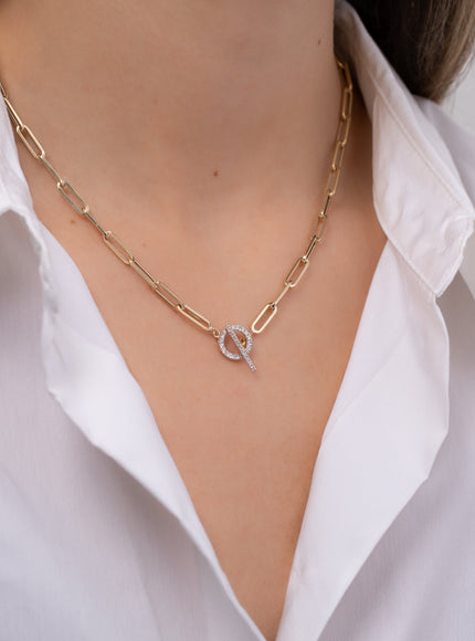 Zoe Lev 14K Gold Large Paper Clip Chain with Diamond Toggle Necklace