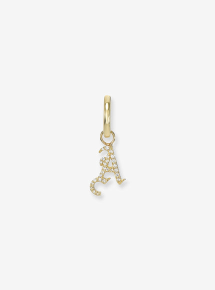 Zoe Lev 14K Gold Mini Huggie Earring with Diamond Gothic Initial Charm