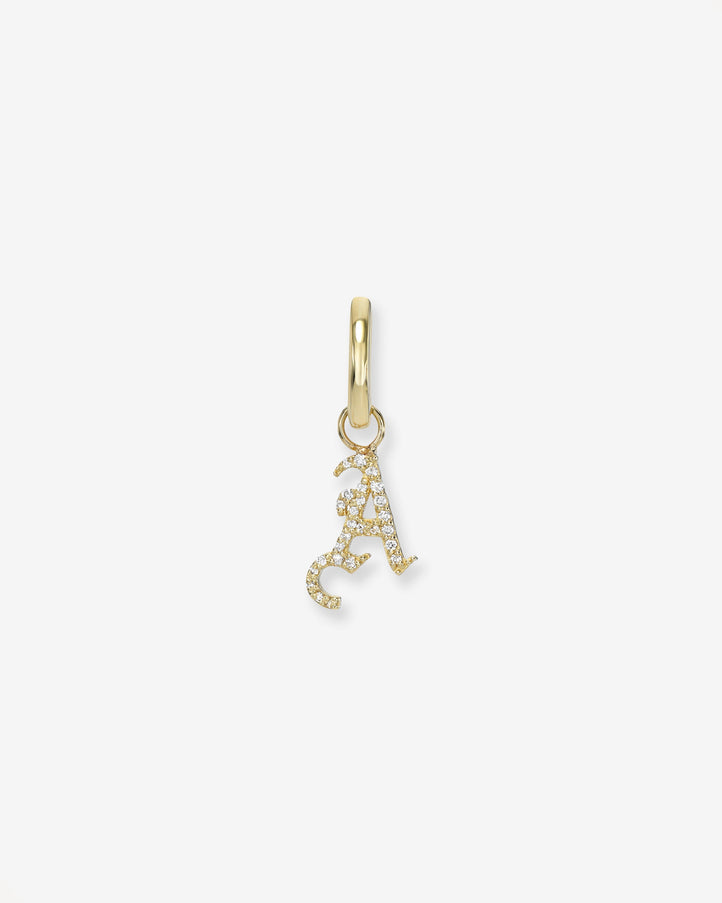 Zoe Lev 14K Gold Mini Huggie Earring with Diamond Gothic Initial Charm