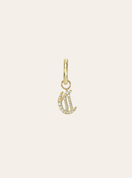 Zoe Lev 14K Gold Mini Huggie Earring with Diamond Gothic Initial Charm