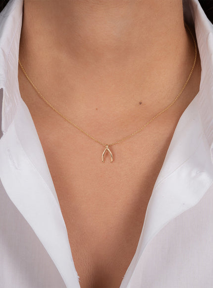 Zoe Lev 14K Gold Mini Wishbone Pendant