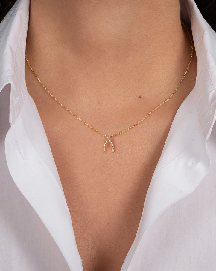 Zoe Lev 14K Gold Mini Wishbone Pendant
