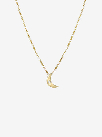 Zoe Lev Kids 14K Gold Moon with Tiny Diamond Necklace