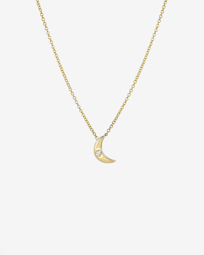 Zoe Lev Kids 14K Gold Moon with Tiny Diamond Necklace