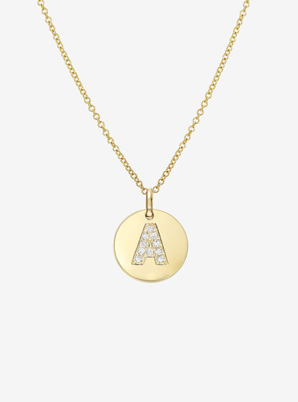 Zoe Lev 14K Gold Diamond Initial Small Disc Necklace