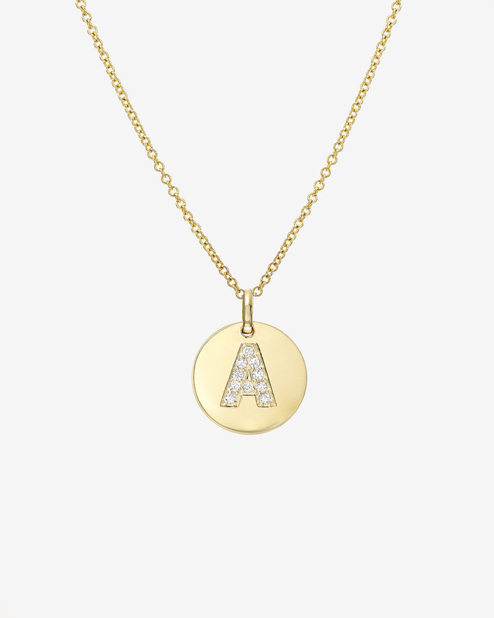 Zoe Lev 14K Gold Diamond Initial Small Disc Necklace