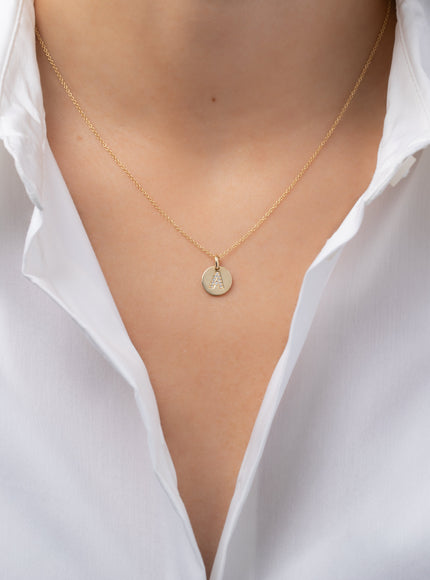 Zoe Lev 14K Gold Diamond Initial Small Disc Necklace