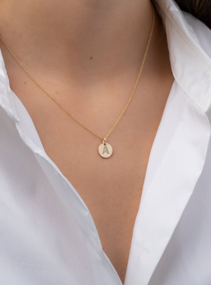 Zoe Lev 14K Gold Diamond Initial Small Disc Necklace