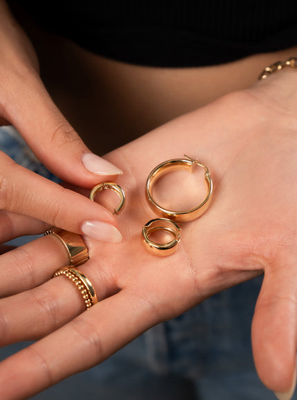 Zoe Lev 14K Gold Medium Bubbled Flat Hoop Earrings