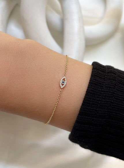 Zoe Lev 14K Gold Tiny Evil Eye with Diamonds Bracelet