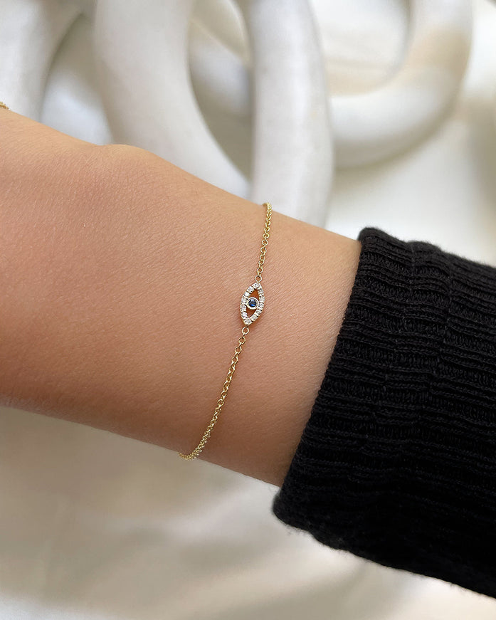 Zoe Lev 14K Gold Tiny Evil Eye with Diamonds Bracelet