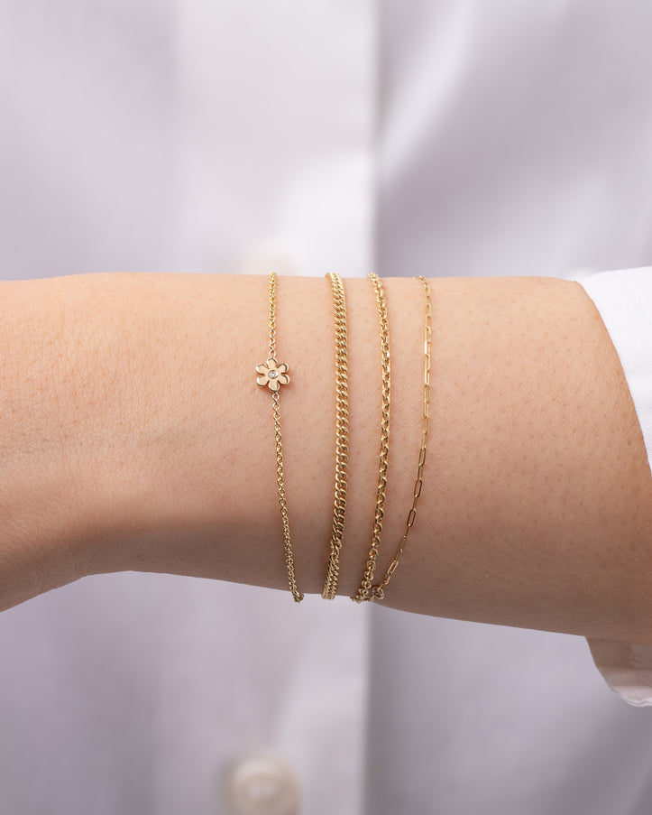 Zoe Lev 14K Gold Tiny Flower Bracelet with Diamond