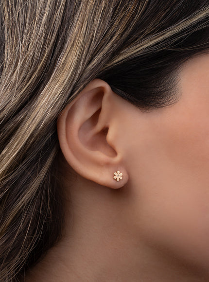 Zoe Lev 14K Gold Tiny Flower with Diamond Stud Earring