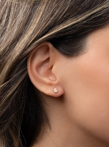 Zoe Lev 14K Gold Tiny Hamsa with Diamond Stud Earring