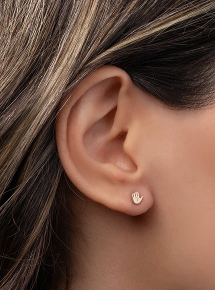 Zoe Lev 14K Gold Tiny Hamsa with Diamond Stud Earring
