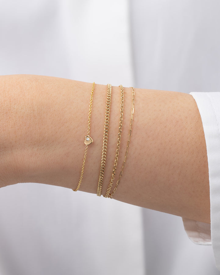 Zoe Lev 14K Gold Tiny Heart Bracelet with Diamond