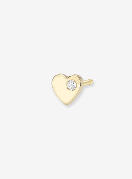 Zoe Lev 14K Gold Tiny Heart with Diamond Stud Earring