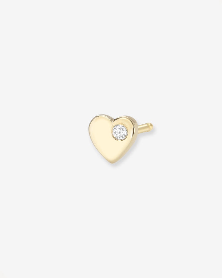 Zoe Lev 14K Gold Tiny Heart with Diamond Stud Earring