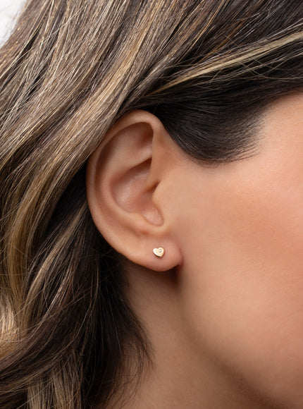 Zoe Lev 14K Gold Tiny Heart with Diamond Stud Earring