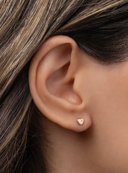 Zoe Lev 14K Gold Tiny Heart with Diamond Stud Earring