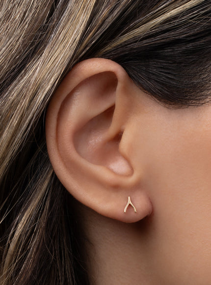 Zoe Lev 14K Gold Tiny Wishbone Stud Earring
