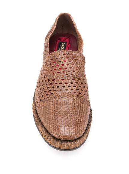 Dolce & Gabbana Brown Woven Leather Loafers