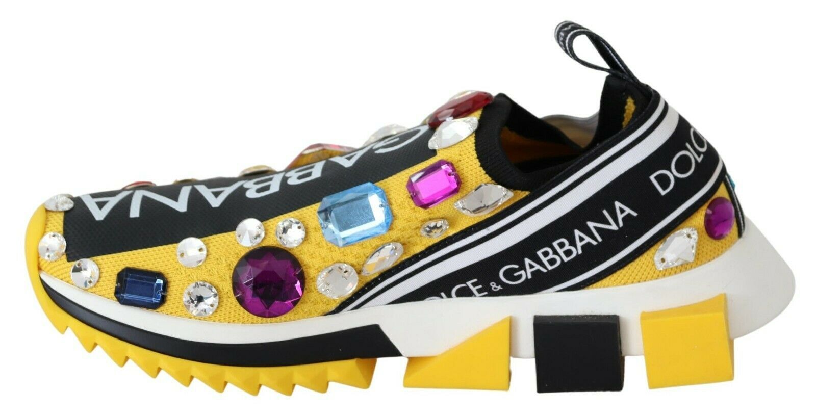 a pair of shoes with colorful stones on them